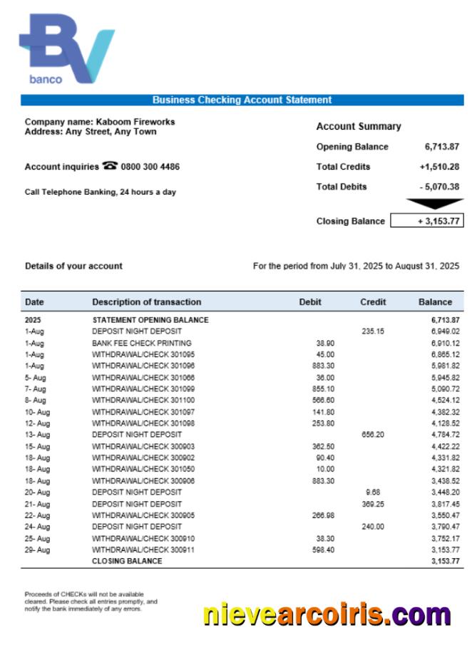 Banco Votorantim enterprise account statement